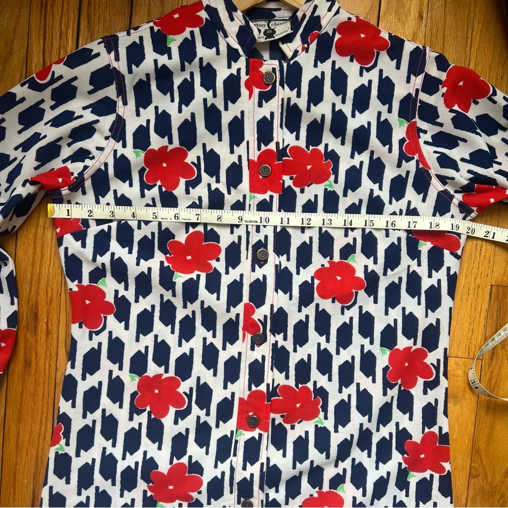 Vintage Stylish Red and Blue Floral Patterned Women's Coat Dress - Picture 4 of 6